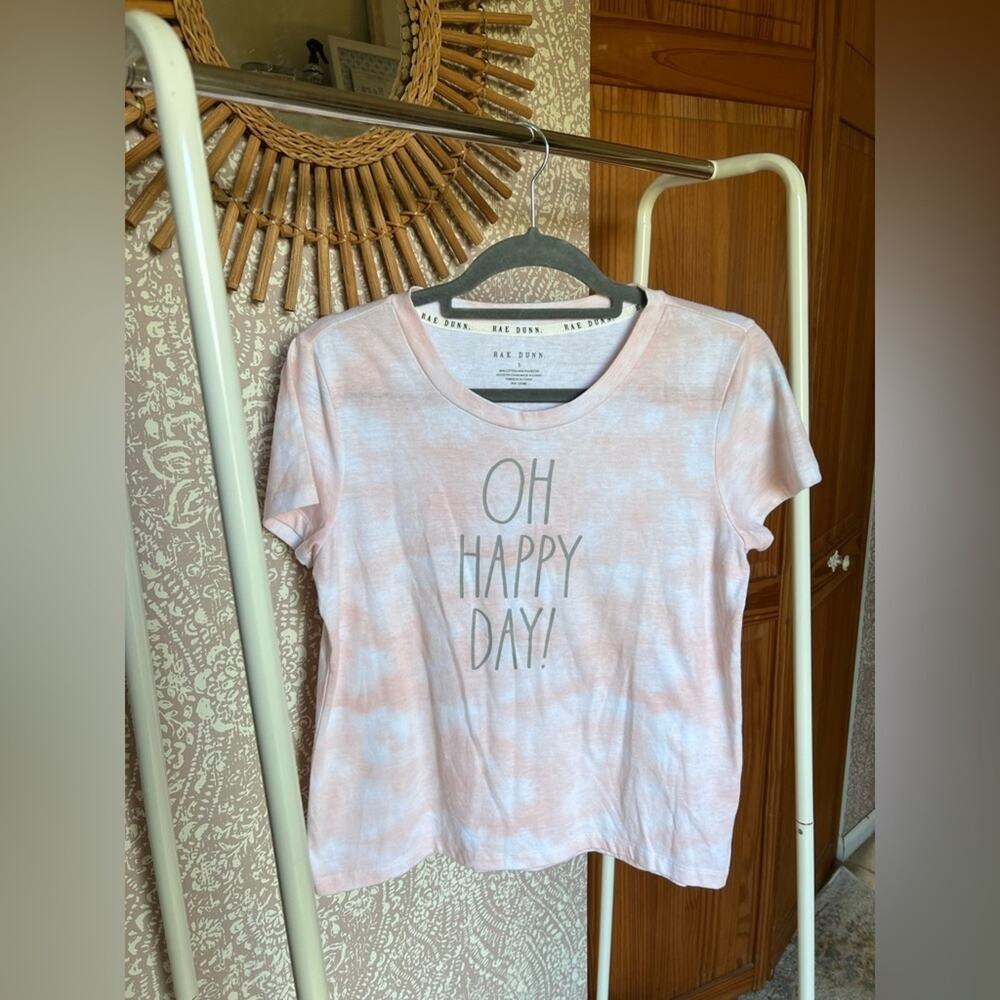 Rae Dunn Pink Cloud Tie Dye Happy Day Quote Short Sleeve Tee